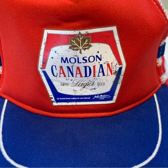 Vintage Molson Canadian Trucker Hat 3 Stripe Pattern with Adjustable Back - Picture 2 of 10